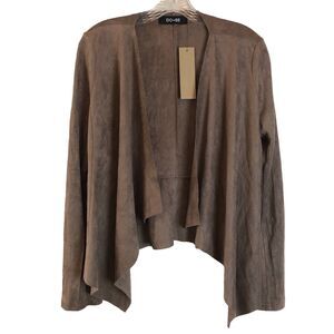 Do+Be Cardigan Sweater Women Sz M Brown Faux Suede Open Boho Southwestern Longsl